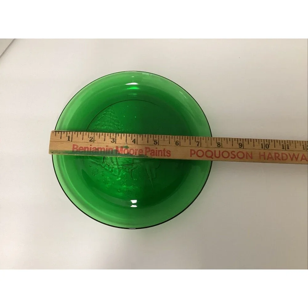 arcoroc sleigh ride salad dessert green glass plate 7.5” set of 4